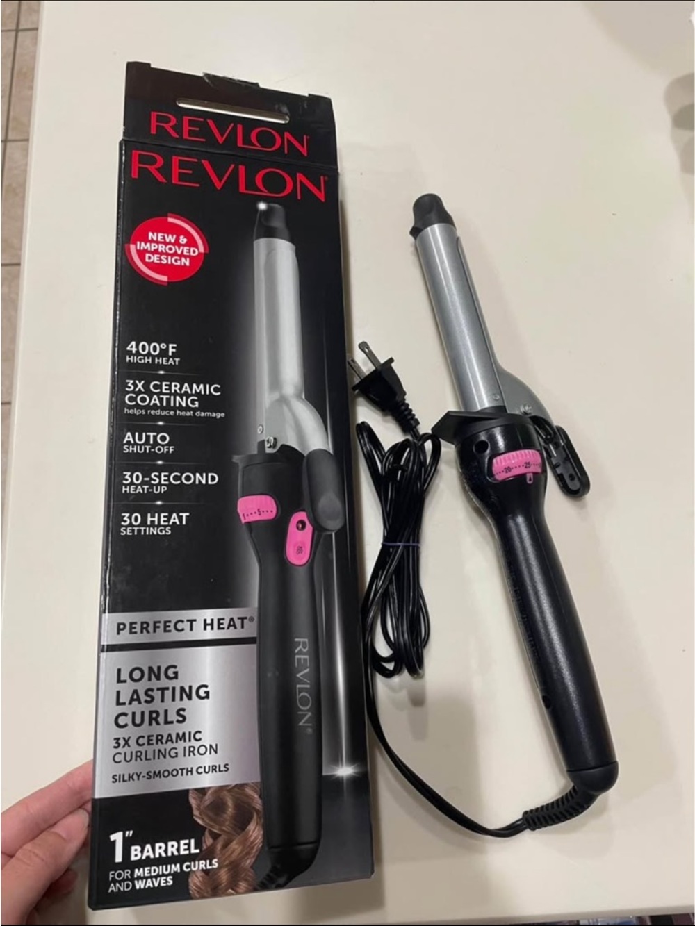 Revlon 1" Barrel Curling Iron in Black, Silver & Pink Accents